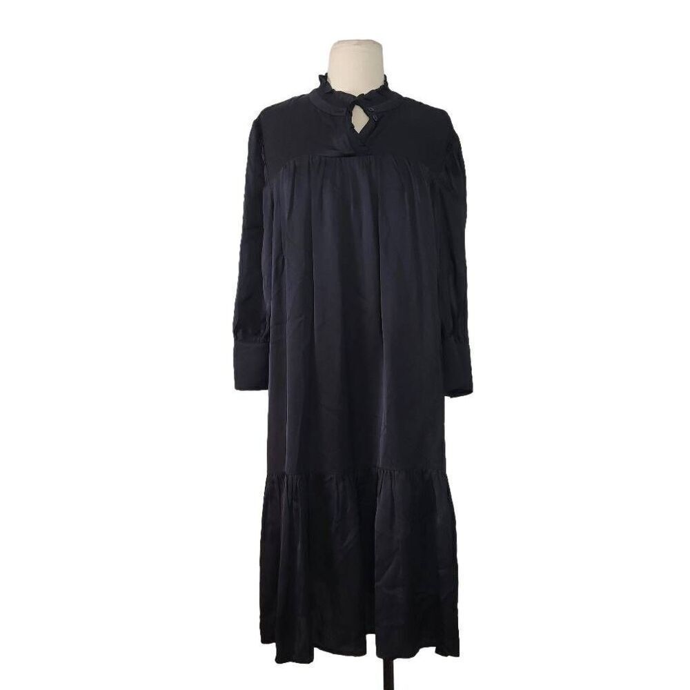 Birgitte Herskind Liva‎ Dress Sz 40 US 8 Dark Navy Lightweight Satin Pullover